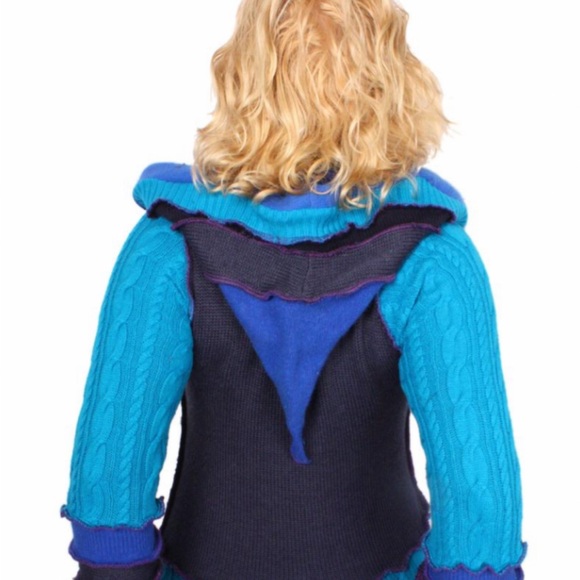 Authentic Katwise Recycled Turquoise and Cobalt Art Sweater “Violet and Blue” - Picture 2 of 4